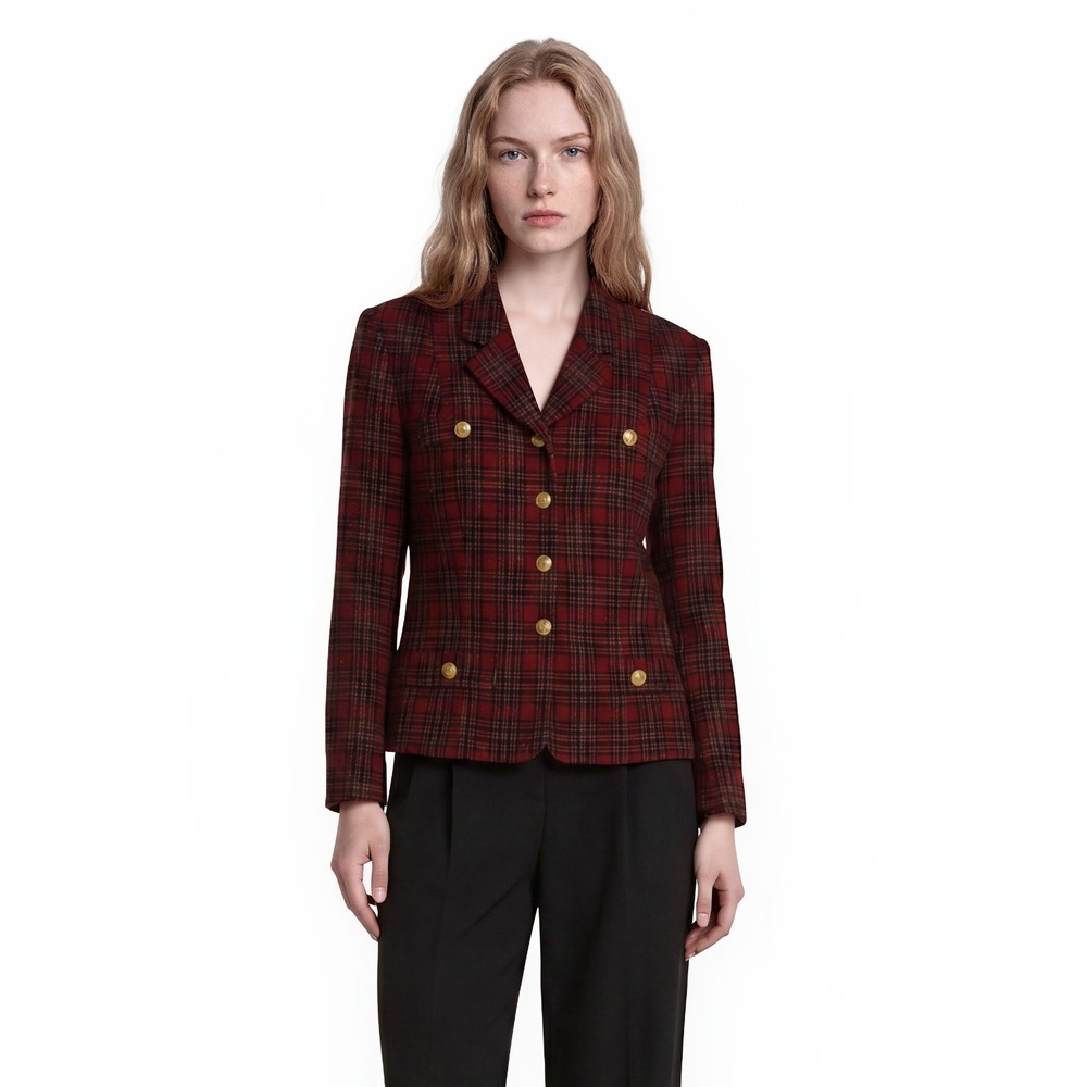 Pendleton Knockabouts Plaid Blazer Women's Size 12 Red 100% Virgin Wool Vintage